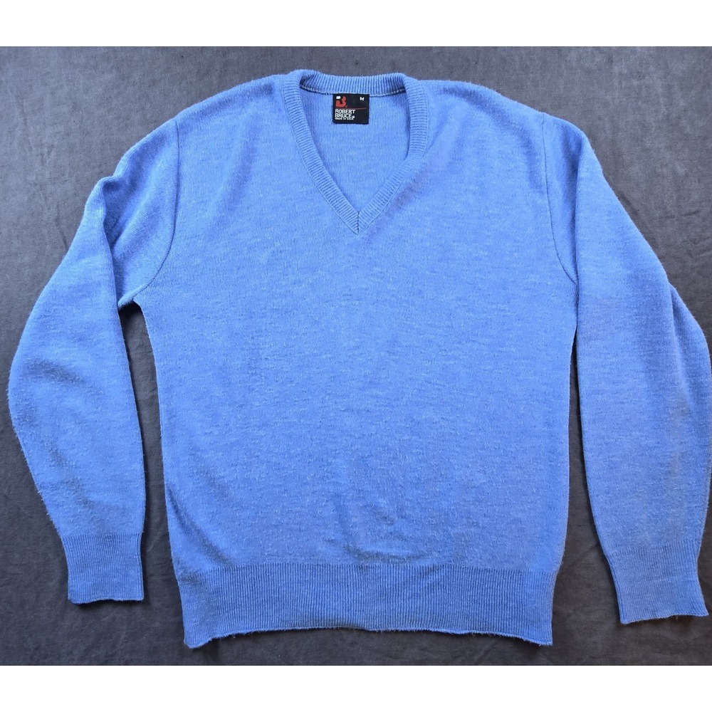 Vtg Robert Bruce Mens Light Blue V Neck Office Sweater Preppy Minimalist Size M